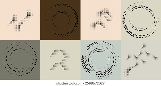 Art composition with halftone dots .Modern art design .Neutral color stripes .Transition dots. Geometric shape. Wall art


