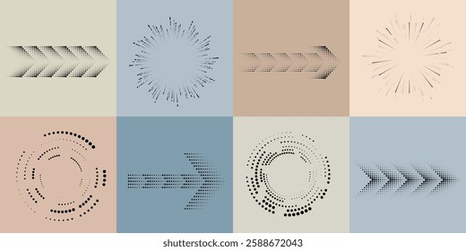 Art composition with halftone dots .Modern art design .Neutral color stripes .Transition dots. Geometric shape. Wall art

