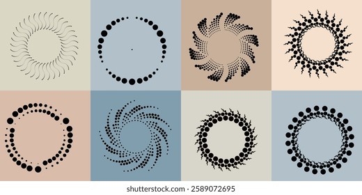 Art composition with halftone dots .Modern art design .Neutral color stripes .Transition dots. Geometric shape. Wall art 
