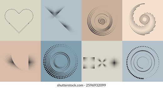 Art composition with halftone dots .Modern art design .Neutral color stripes .Transition dots. Geometric shape. Wall art

