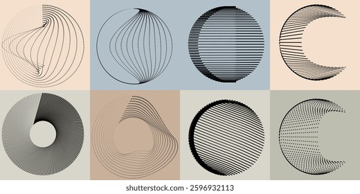 Art composition with halftone dots .Modern art design .Neutral color stripes .Transition dots. Geometric shape. Wall art
