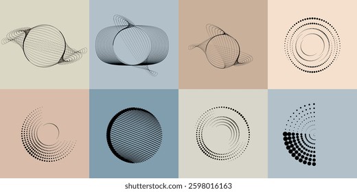 Art composition with halftone dots .Modern art design .Neutral color stripes .Transition dots. Geometric shape. Wall art
