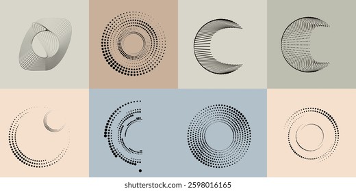 Art composition with halftone dots .Modern art design .Neutral color stripes .Transition dots. Geometric shape. Wall art
