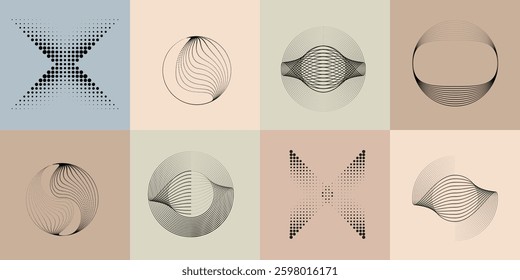 Art composition with halftone dots .Modern art design .Neutral color stripes .Transition dots. Geometric shape. Wall art
