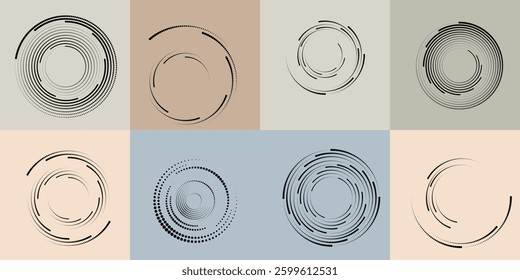 Art composition with halftone dots .Modern art design .Neutral color stripes .Transition dots. Geometric shape. Wall art