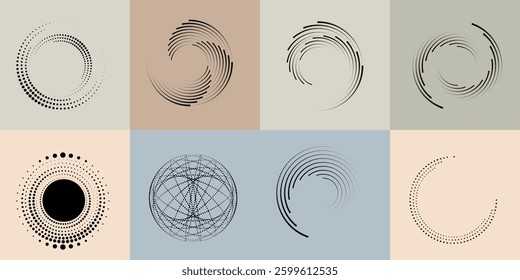 Art composition with halftone dots .Modern art design .Neutral color stripes .Transition dots. Geometric shape. Wall art