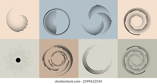 Art composition with halftone dots .Modern art design .Neutral color stripes .Transition dots. Geometric shape. Wall art