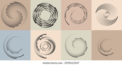 Art composition with halftone dots .Modern art design .Neutral color stripes .Transition dots. Geometric shape. Wall art