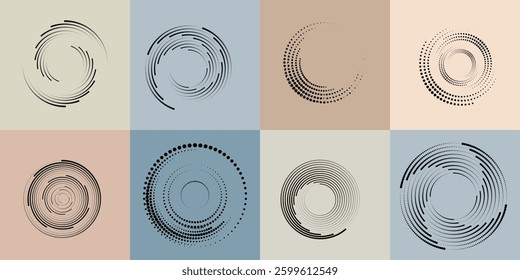 Art composition with halftone dots .Modern art design .Neutral color stripes .Transition dots. Geometric shape. Wall art