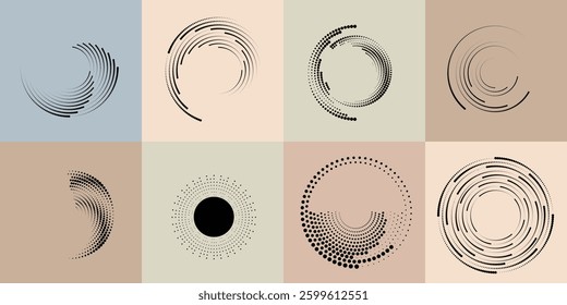 Art composition with halftone dots .Modern art design .Neutral color stripes .Transition dots. Geometric shape. Wall art