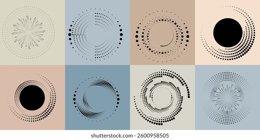 Art composition with halftone dots .Modern art design .Neutral color stripes .Transition dots. Geometric shape. Wall art