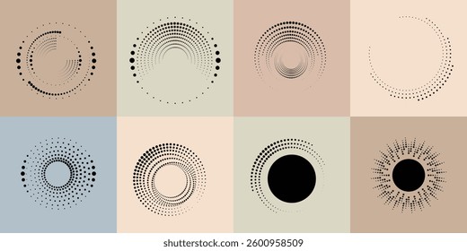 Art composition with halftone dots .Modern art design .Neutral color stripes .Transition dots. Geometric shape. Wall art