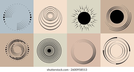Art composition with halftone dots .Modern art design .Neutral color stripes .Transition dots. Geometric shape. Wall art