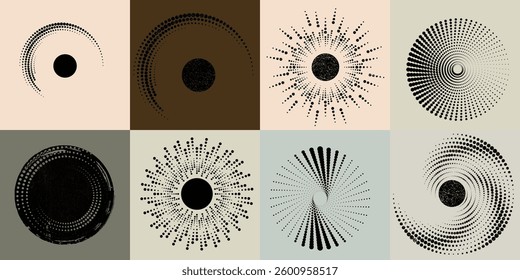 Art composition with halftone dots .Modern art design .Neutral color stripes .Transition dots. Geometric shape. Wall art