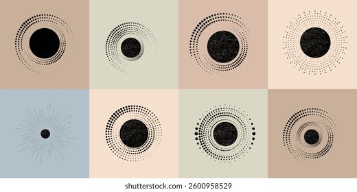 Art composition with halftone dots .Modern art design .Neutral color stripes .Transition dots. Geometric shape. Wall art