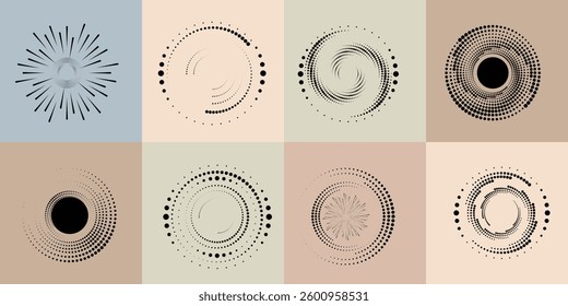Art composition with halftone dots .Modern art design .Neutral color stripes .Transition dots. Geometric shape. Wall art