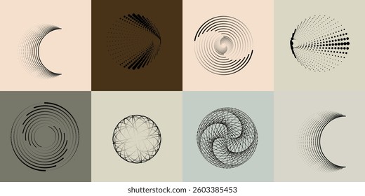 Art composition with halftone dots .Modern art design .Neutral color stripes .Transition dots. Geometric shape. Wall art
