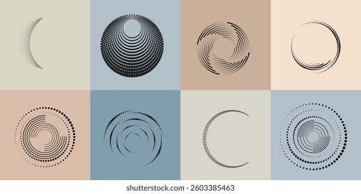 Art composition with halftone dots .Modern art design .Neutral color stripes .Transition dots. Geometric shape. Wall art

