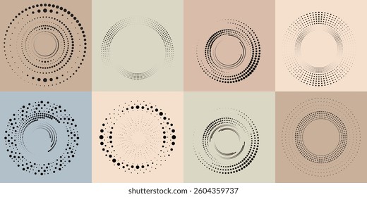 Art composition with halftone dots .Modern art design .Neutral color stripes .Transition dots. Geometric shape. Wall art
