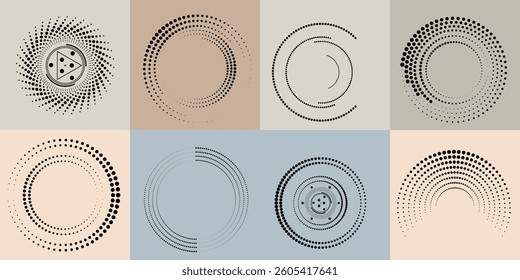 Art composition with halftone dots .Modern art design .Neutral color stripes .Transition dots. Geometric shape. Wall art