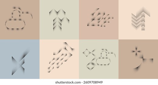 Art composition with halftone dots .Modern art design .Neutral color stripes .Transition dots. Geometric shape. Wall art
