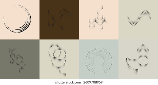 Art composition with halftone dots .Modern art design .Neutral color stripes .Transition dots. Geometric shape. Wall art
