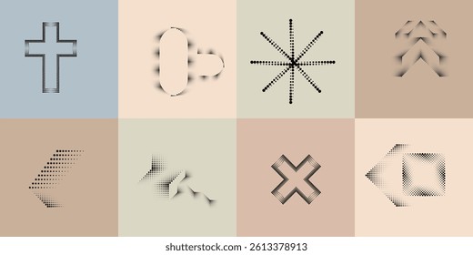 Art composition with halftone dots .Modern art design .Neutral color stripes .Transition dots. Geometric shape. Wall art
