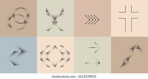 Art composition with halftone dots .Modern art design .Neutral color stripes .Transition dots. Geometric shape. Wall art