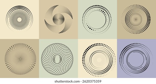 Art composition with halftone dots .Modern art design .Neutral color stripes .Transition dots. Geometric shape. Wall art
