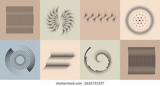 Composição de arte com pontos de meio-tom .Design de arte moderna .Listras de cores neutras .Pontos de transição. Forma geométrica. Arte de parede
