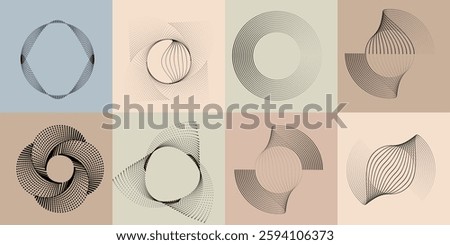 Art composition with halftone dots .Modern art design .Neutral color stripes .Transition dots. Geometric shape. Wall art
