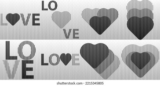 Art composition with hearts .Modern art design .Design elements set .Transition speed lines .Bauhaus art style .Geometric shape. Wall art .
