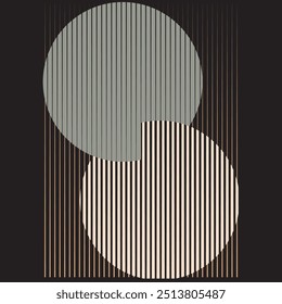Art composition with lines in circle and semi circle shapes .Modern art design .Neutral color stripes .Transition speed lines .Bauhaus art style .Geometric shape. Wall art .
