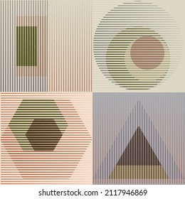 Art composition with lines .Modern art design .Neutral color stripes .Transition speed lines .Bauhaus art style .Geometric shape. Wall art .