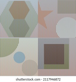Art composition with lines .Modern art design .Neutral color stripes .Transition speed lines .Bauhaus art style .Geometric shape. Wall art .