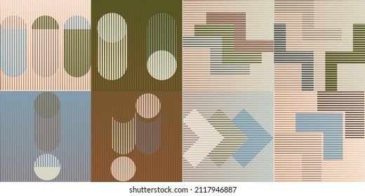 Composición de arte con líneas .Diseño de arte moderno .Bandas de colores neutros .Líneas de velocidad de transición .Estilo de arte Bauhaus .Forma geométrica. Arte mural.