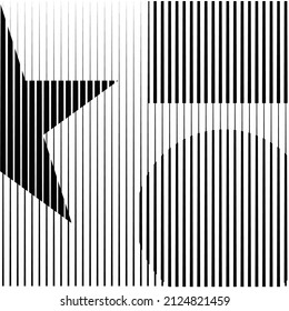 Art composition with lines .Modern art design .Black color stripes .Transition speed lines .Bauhaus style .Geometric shape. Wall art .