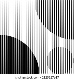 Art composition with lines .Modern art design .Black color stripes .Transition speed lines .Bauhaus style .Geometric shape. Wall art .