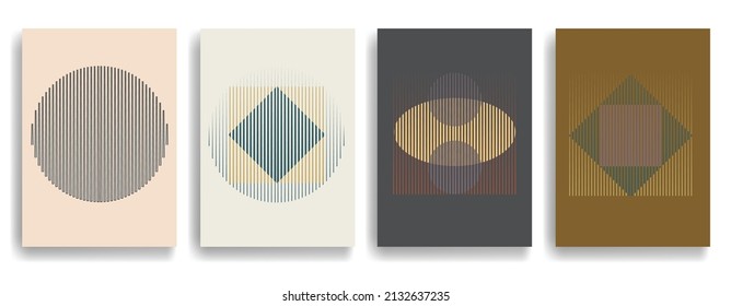 Art composition with lines .Modern art design .Neutral color stripes .Transition speed lines .Bauhaus art style .Geometric shape. Wall art .