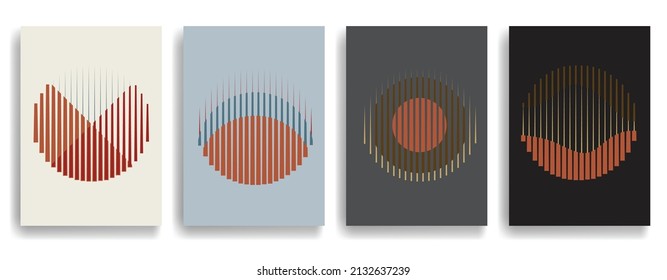 Art composition with lines .Modern art design .Neutral color stripes .Transition speed lines .Bauhaus art style .Geometric shape. Wall art .