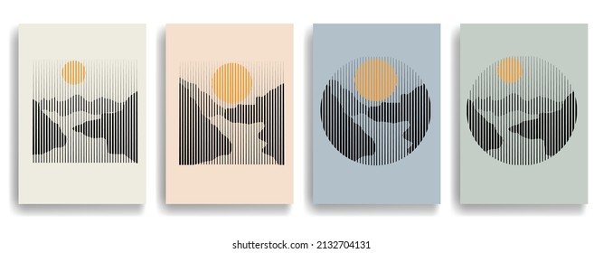 Composición de arte con líneas .Diseño de arte moderno .Bandas de colores neutros .Líneas de velocidad de transición .Estilo de arte Bauhaus .Forma geométrica. Arte mural.