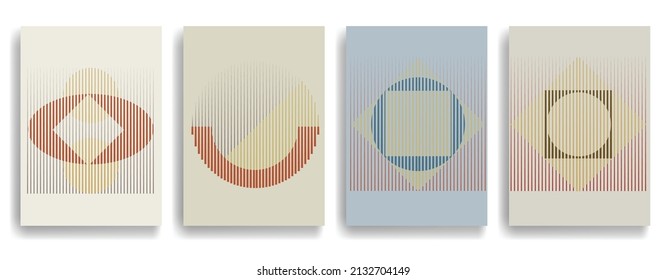 Art composition with lines .Modern art design .Neutral color stripes .Transition speed lines .Bauhaus art style .Geometric shape. Wall art .
