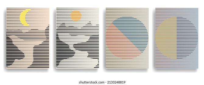Art composition with lines .Modern art design .Neutral color stripes .Transition speed lines .Bauhaus style .Geometric shape. Wall art .
