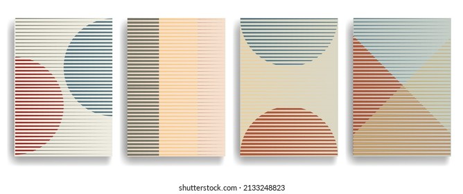 Art composition with lines .Modern art design .Neutral color stripes .Transition speed lines .Bauhaus style .Geometric shape. Wall art .