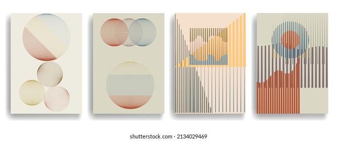 Art composition with lines .Modern art design .Neutral color stripes .Transition speed lines .Bauhaus style .Geometric shape. Wall art .