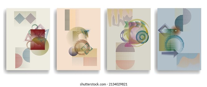 Art composition with lines .Modern art design .Neutral color stripes .Transition speed lines .Bauhaus style .Geometric shape. Wall art .