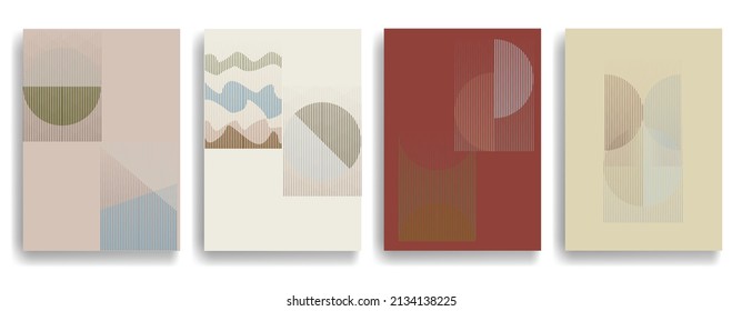 Art composition with lines .Modern art design .Neutral color stripes .Transition speed lines .Bauhaus art style .Geometric shape. Wall art .