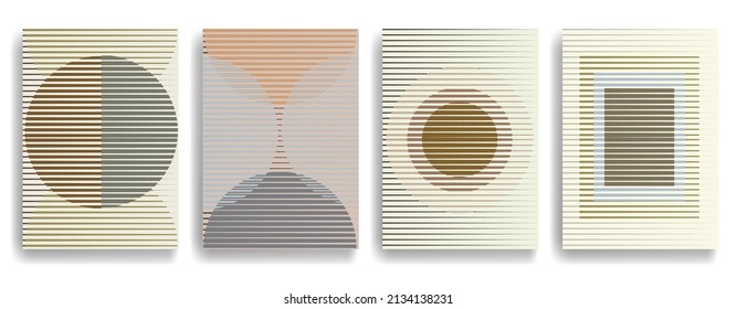 Art composition with lines .Modern art design .Neutral color stripes .Transition speed lines .Bauhaus art style .Geometric shape. Wall art .