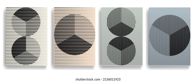 Art composition with lines .Modern art design .Neutral color stripes .Transition speed lines .Bauhaus art style .Geometric shape. Wall art .