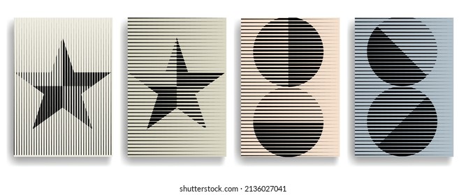 Composición de arte con líneas .Diseño de arte moderno .Bandas de colores neutros .Líneas de velocidad de transición .Estilo de arte Bauhaus .Forma geométrica. Arte mural.